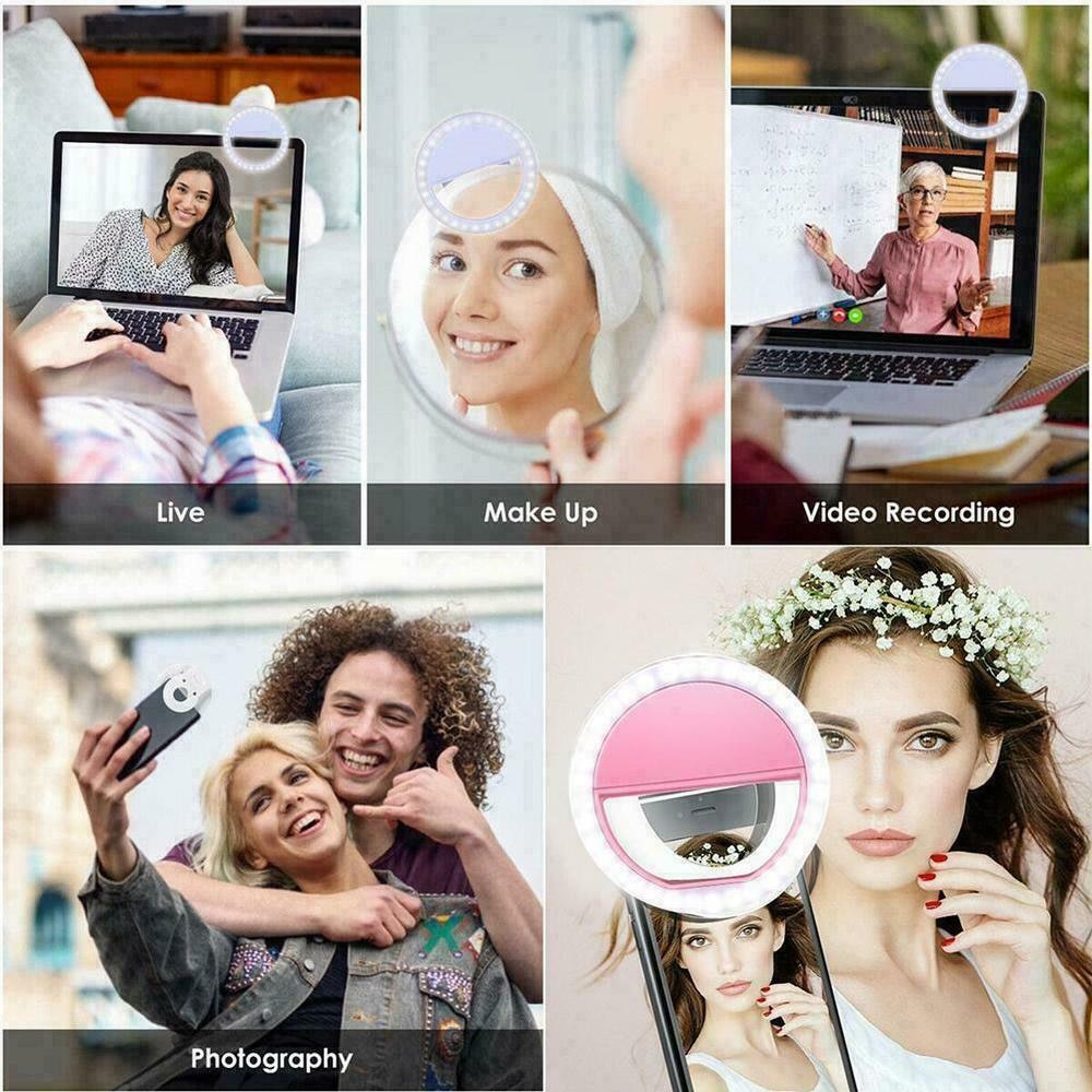 Portable Selfie Ring Light Phone Flash Fill Light LED Camera Clip-on Phone Selfie Lamp Video Light Enhancing Up USB Rechargeable