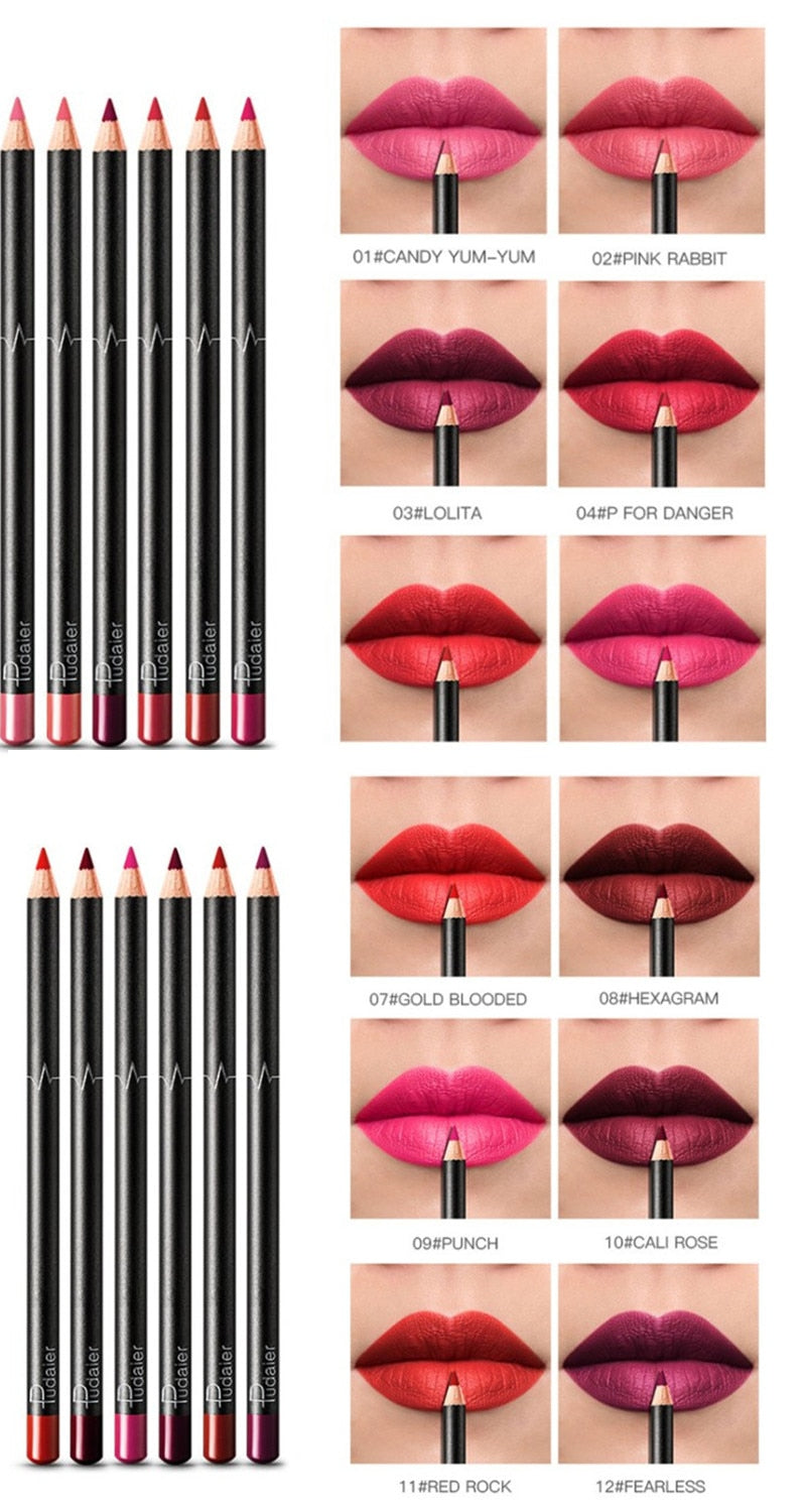 6 or 12Pcs/Set Waterproof Pencil Lipstick Set