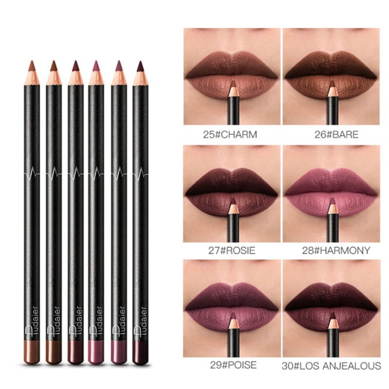 6 or 12Pcs/Set Waterproof Pencil Lipstick Set