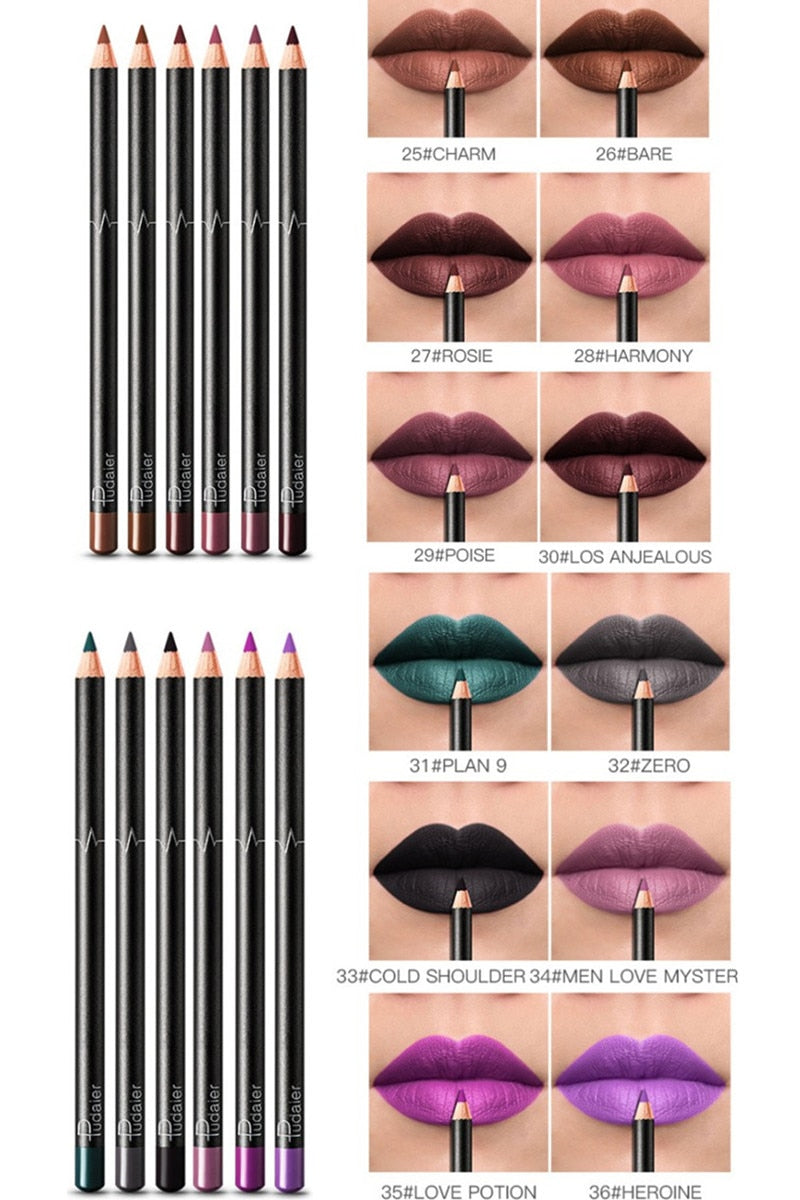 6 or 12Pcs/Set Waterproof Pencil Lipstick Set