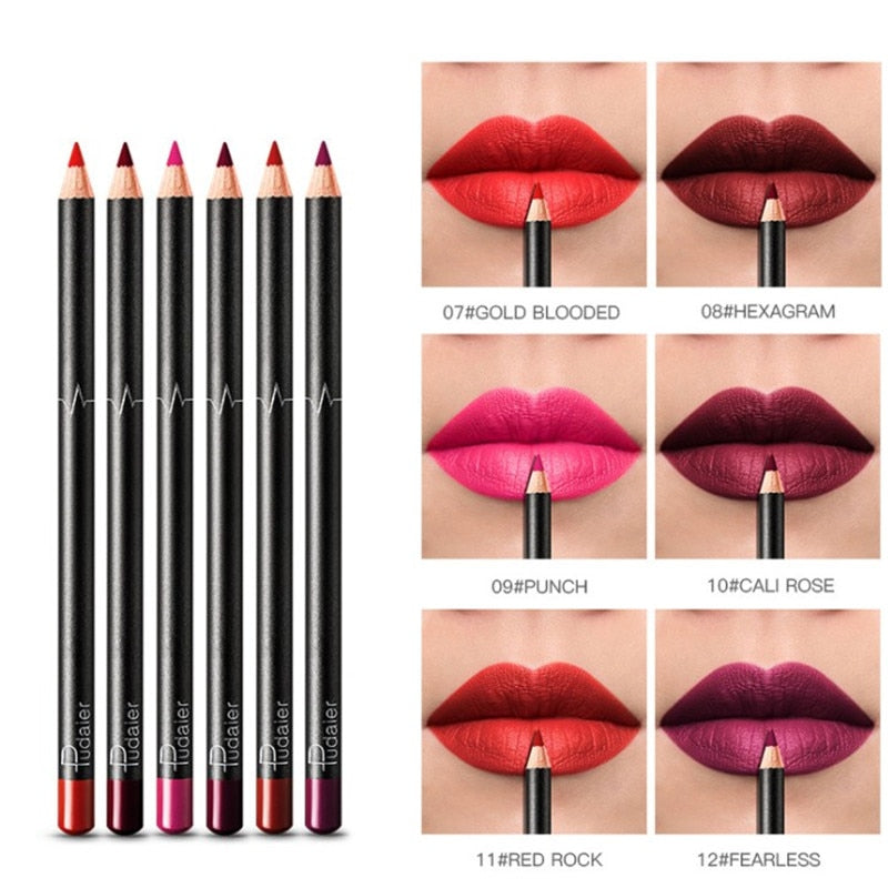 6 or 12Pcs/Set Waterproof Pencil Lipstick Set